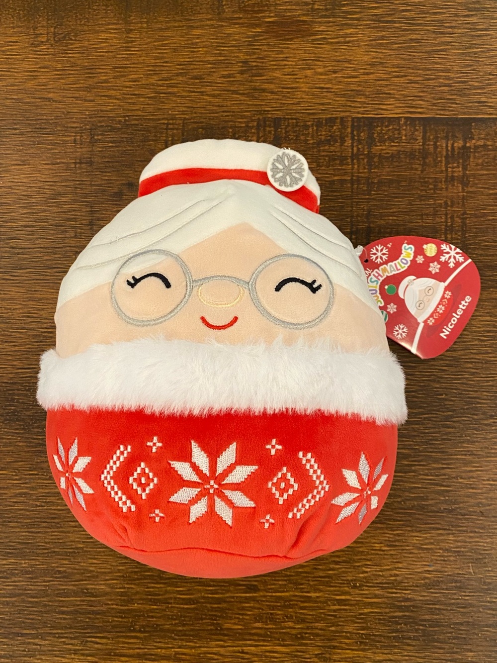 Squishmallows “Nicolette” Smiling Mrs. Claus with Red dress and headband